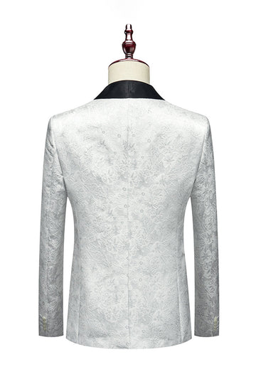 Vit Jacquard Sjal Lapel 3 Stycken Kostym Herr